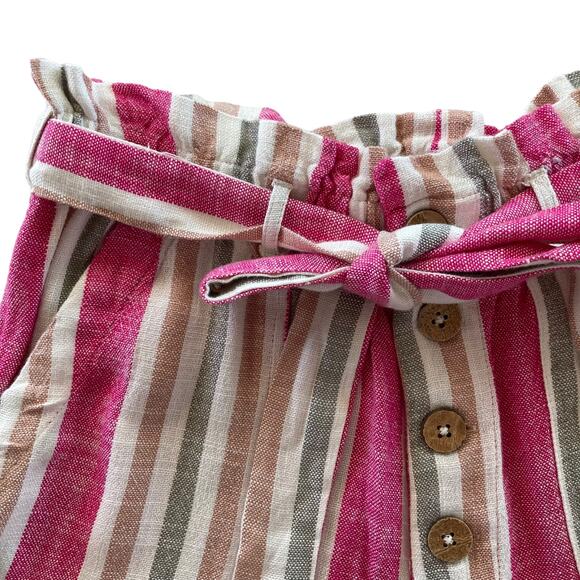 Rip Curl Pink Tan Striped Paper Bag Waist High Rise Shorts SM Summer Casual Boho - Picture 6 of 9